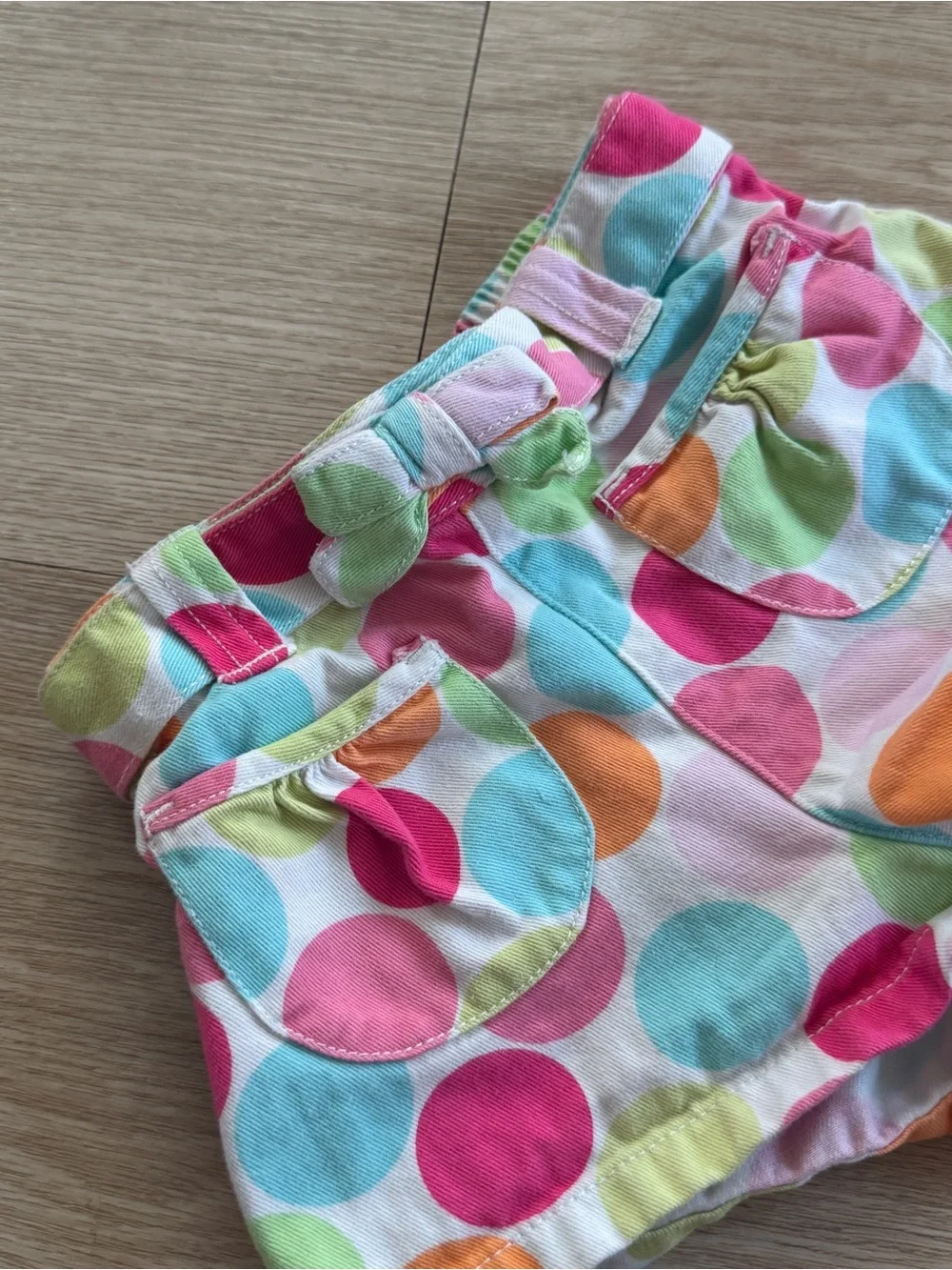 Gymboree Baby Girl 12-18M Polka Dot Pink Green Blue Elastic Waist Shorts Cute!